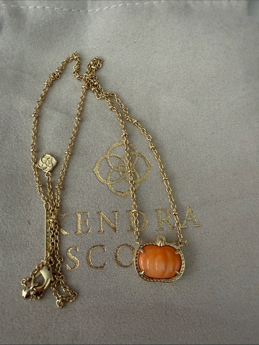 Kendra Scott Orange Pumpkin Pendant Necklace in Gold